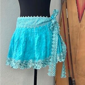 💙TWO G,Vibrant Blue, Embroidered Tatted Skirt, Incredible Double Stitching, M